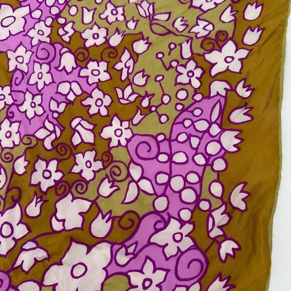 Vintage Vera Newman Floral Green Retro square Handkerchief scarf - Picture 5 of 8